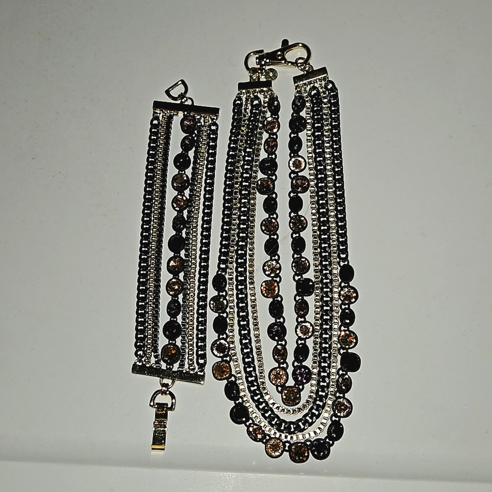 Purple,  Black & Gold necklace & bracelet set